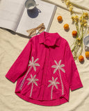 Fuchsia Pink Embroidered Shirt with Palm Tree Motif