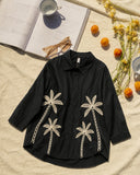 Black Embroidered Shirt with Palm Tree Motif