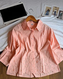 WIORA Women’s Peach Floral Embroidery Shirt – Premium Designer Casual Wear