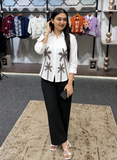 Ivory White Embroidered Shirt with Palm Tree Motif