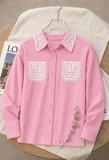Classic Light Pink Pocket Shirt with White Lace Detailing
