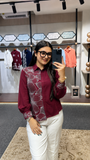 WIORA Women’s wine Floral Embroidered Shirt