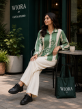 WIORA Women’s Green & Cream Floral Printed Shirt – Elegant Full Sleeve Button-Down Casual Shirt with Contrast Collar, Statement Floral Design & Stylish Everyday Look