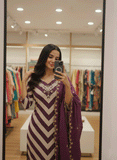 Elegant Purple Stripe Kurta Set with Heavy Embroidery Dupatta