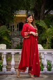 Mustard Chanderi Silk Suit Set with Embroidered Organza Dupatta