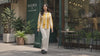 WIORA Women’s Mustard Yellow & Cream Floral Shirt – Elegant Full Sleeve Button-Down Designer Shirt with Contrast Panels, Floral Detailing & Classic Collar