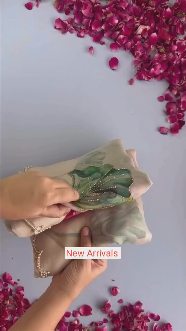 Luxury Hand Embroidered Organza Saree with Designer Blouse