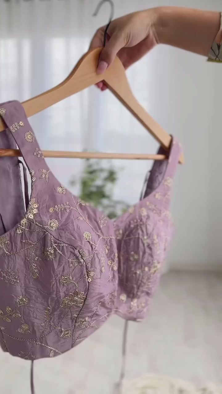 Light Dusty Mauve Luxe Tissue Silk Embroidered Saree