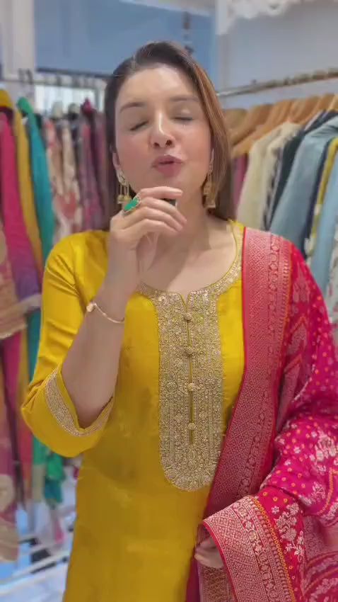 Royal Mustard Banarasi Suit Set with Premium Banarasi Dupatta