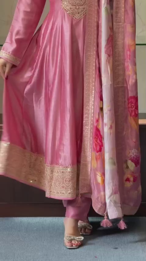 Rose Regal Anarkali Flared Kurti Pant Dupatta Set